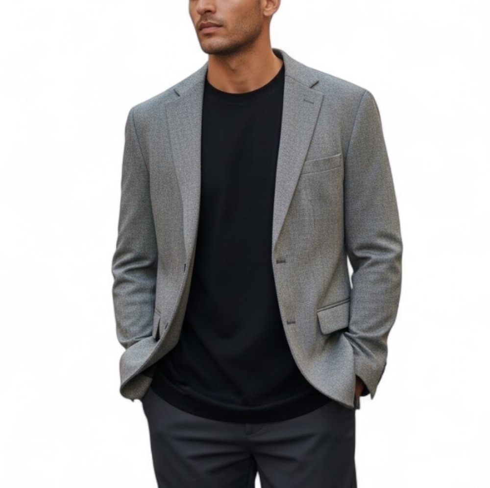 Oscar de la Renta Vintage Silk Blazer in Gray and Black Herringbone Size 44L